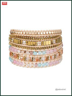 Natural Stone Crystal Beaded Wrap Bracelet Boho Handcrafted Adjustable